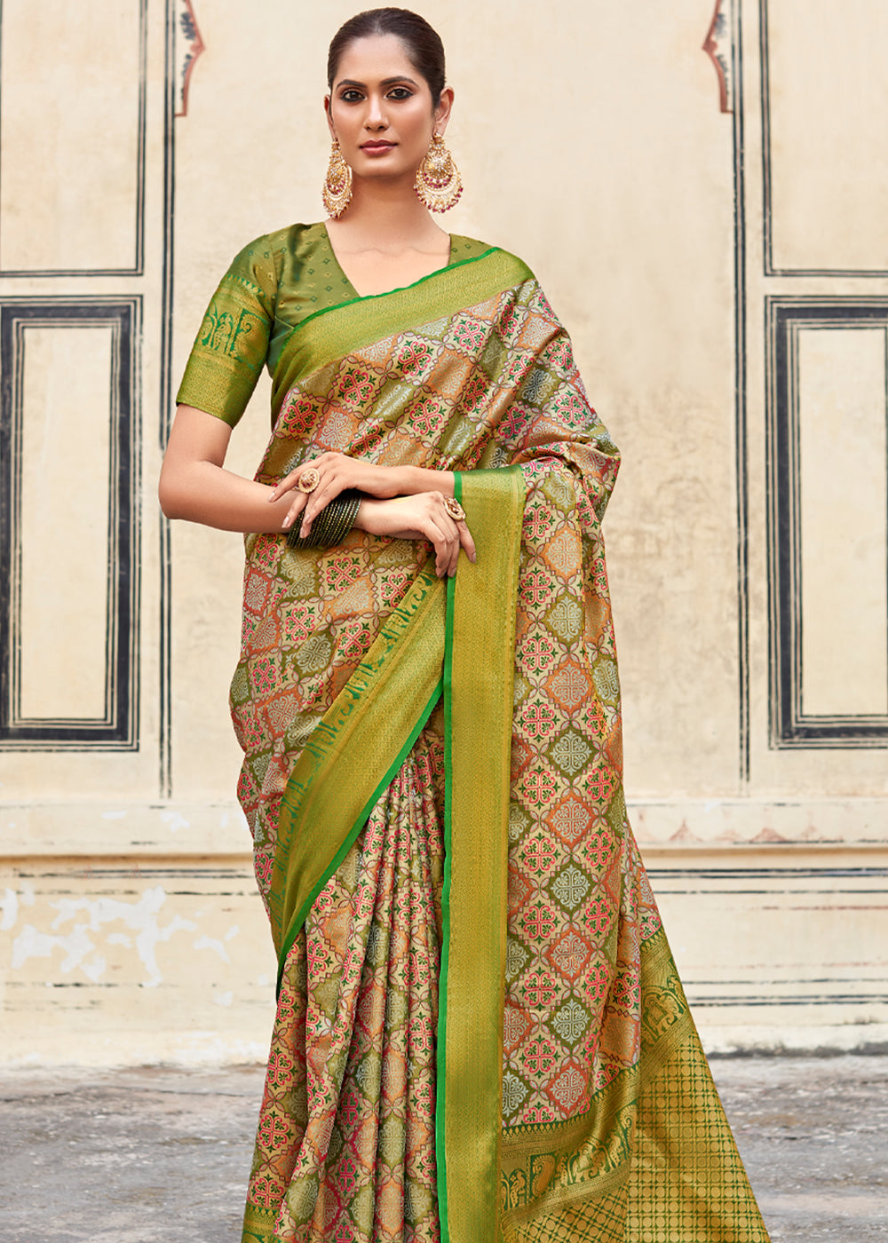 Celery Green Woven Banarasi Silk Saree