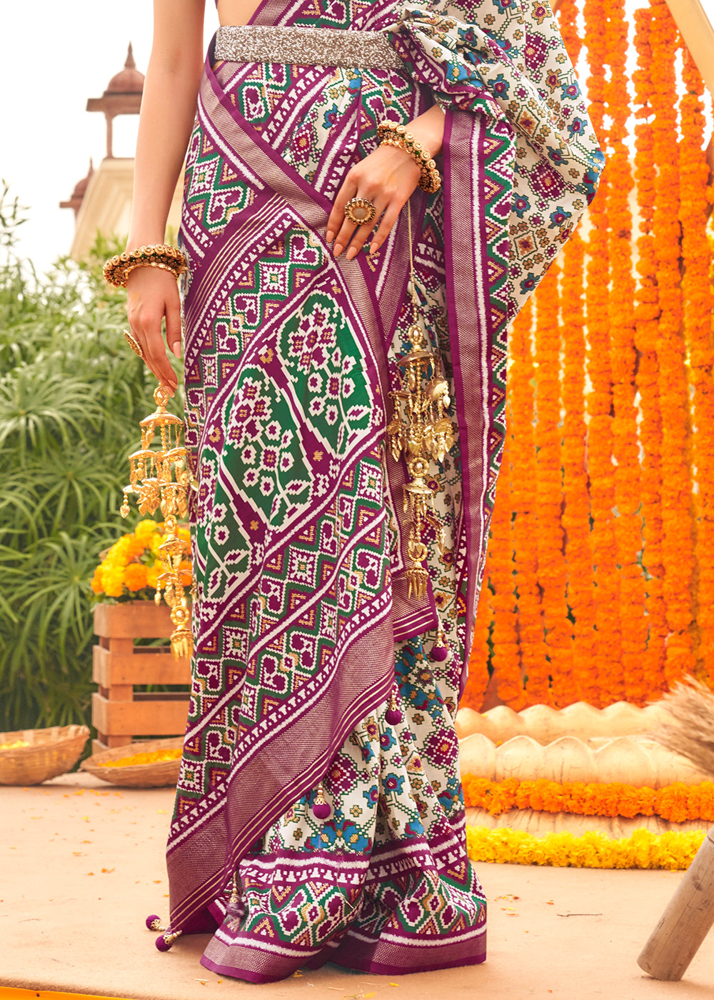 Ferra Purple Printed Patola Silk Saree