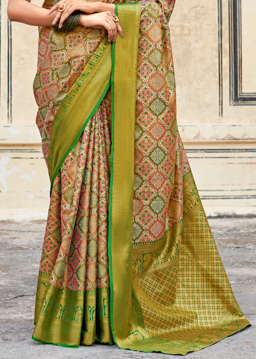 Celery Green Woven Banarasi Silk Saree