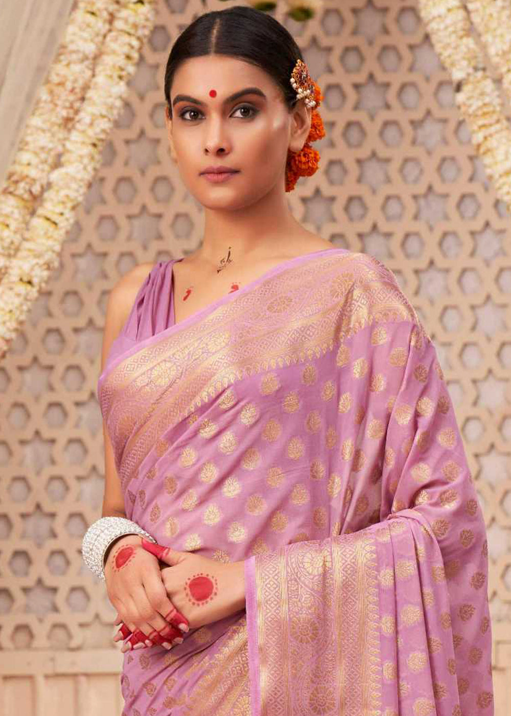 Kobi Pink Woven Georgette Saree