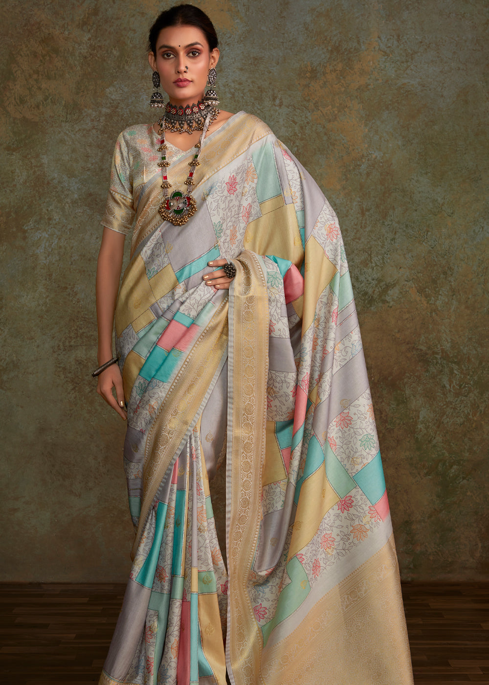 Martini Grey Digital Printed Soft Silk Saree