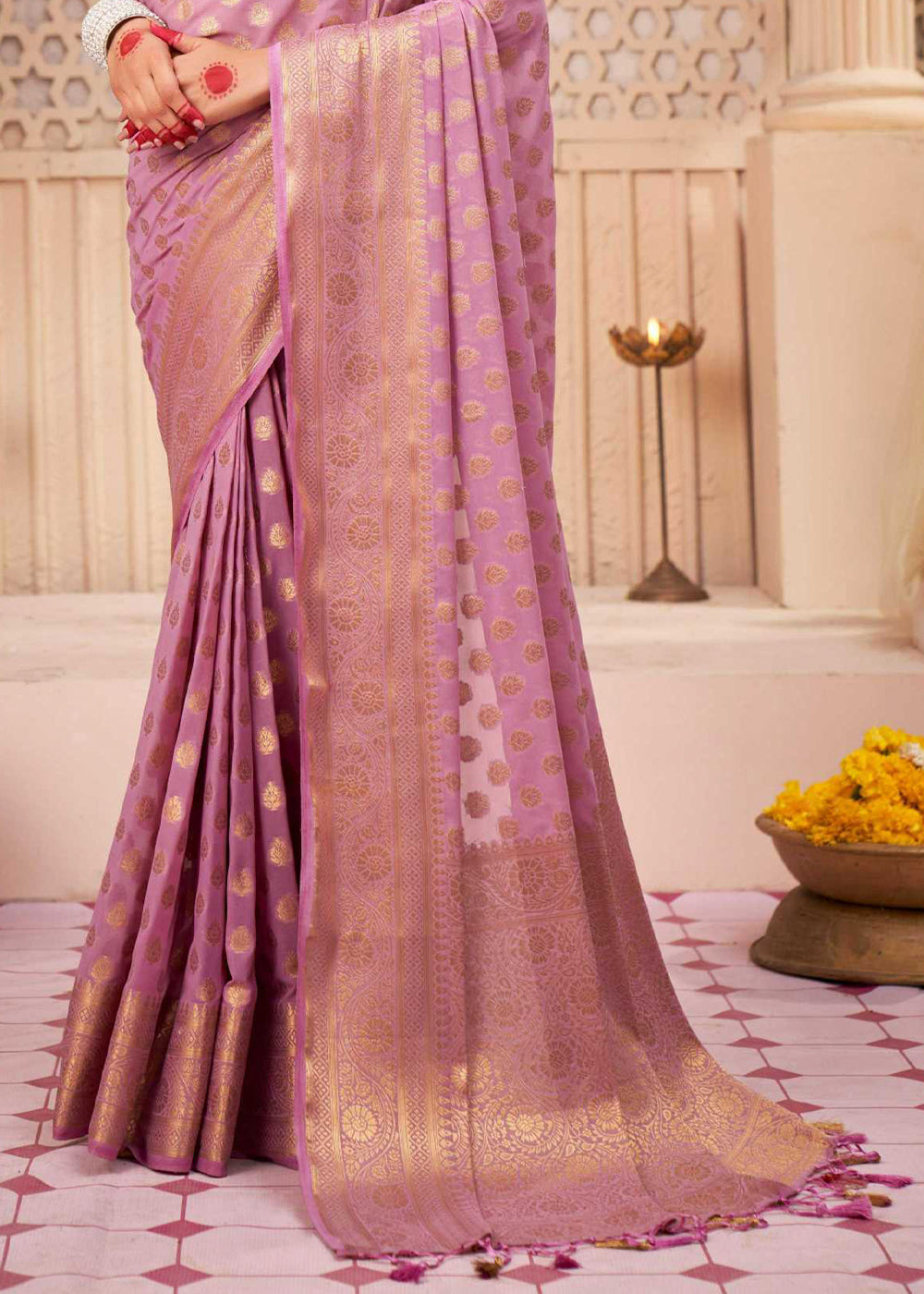 Kobi Pink Woven Georgette Saree