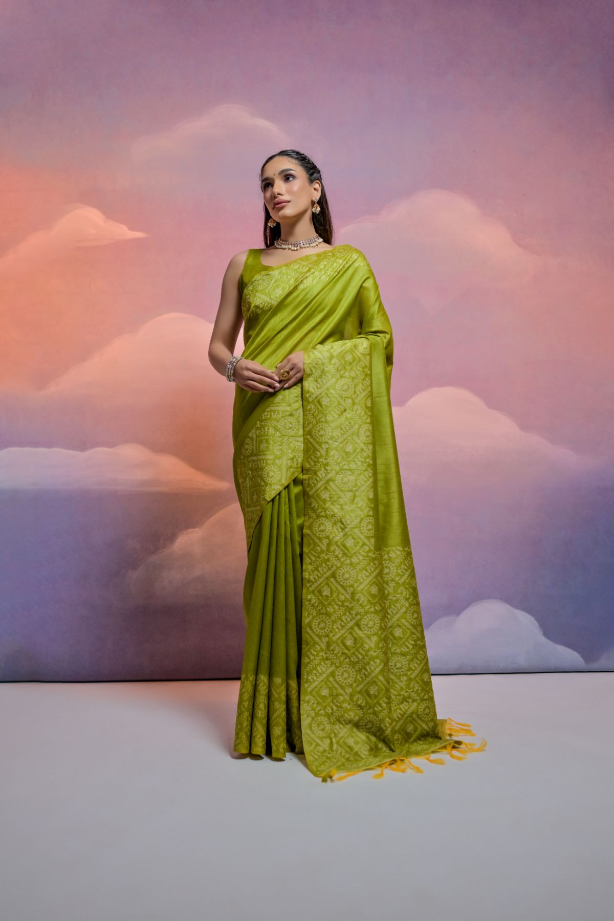 Olive Green Banarasi Raw Silk Saree