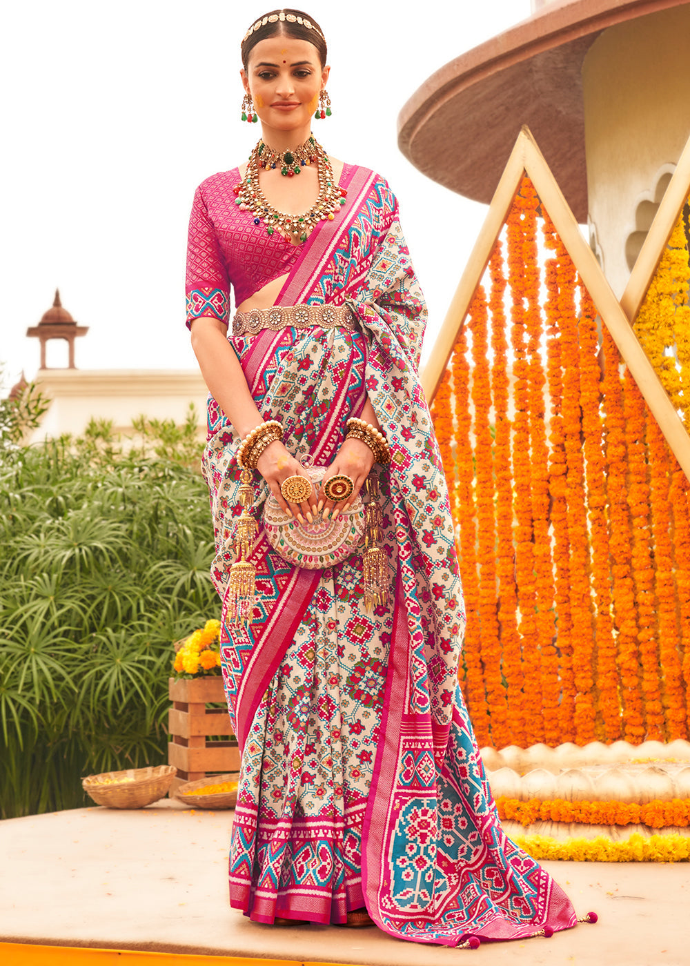 Blush Pink Printed Patola Silk Saree