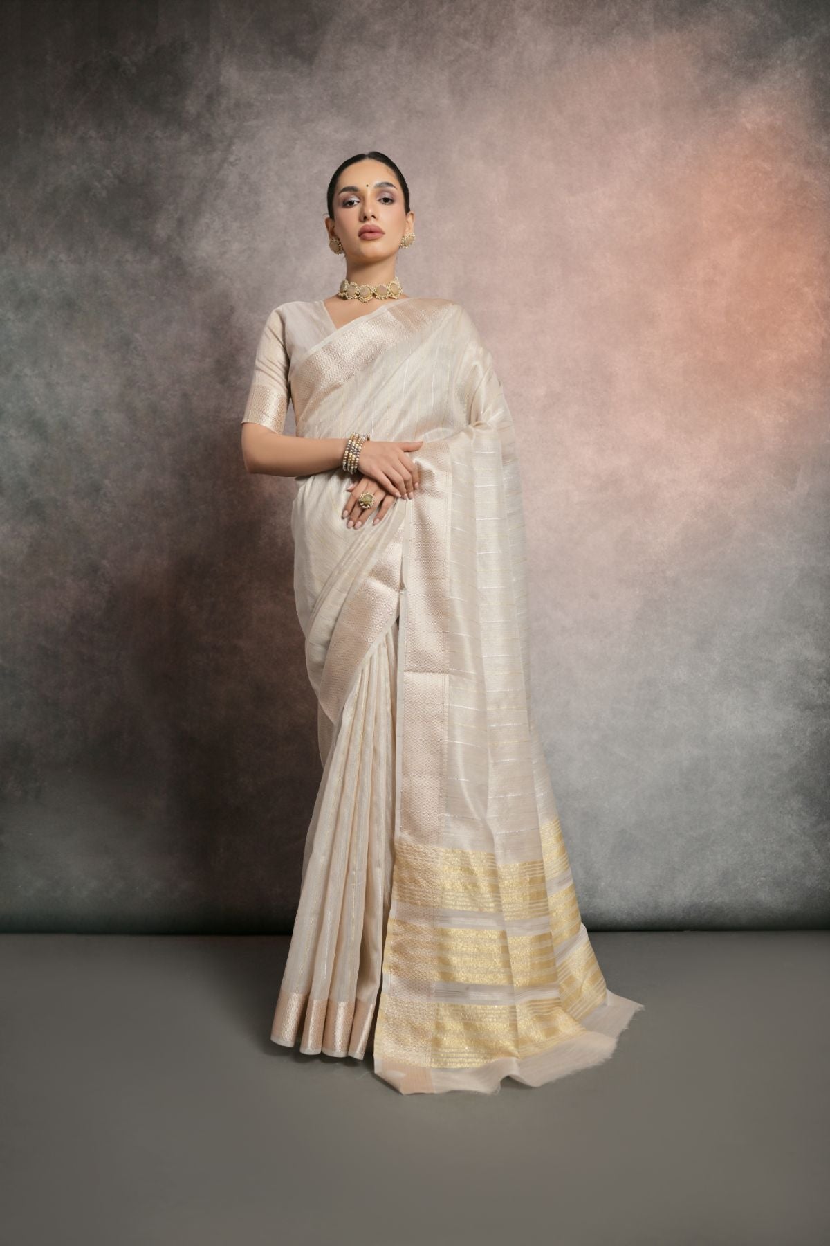 Pearl Bush White Tissue Cotton Saree