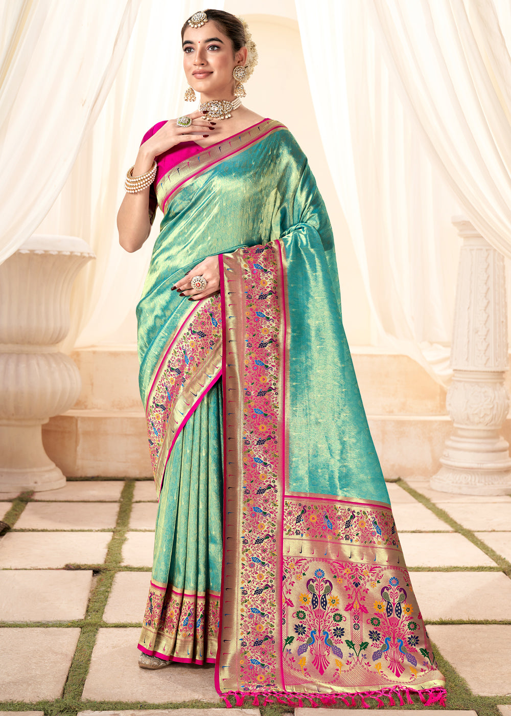 Summer Green Woven Paithani Tissue Silk Saree