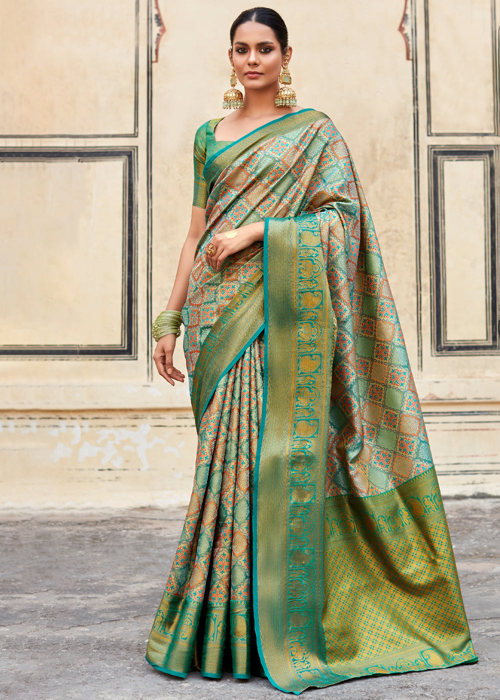 Amulet Green and Blue Woven Banarasi Silk Saree