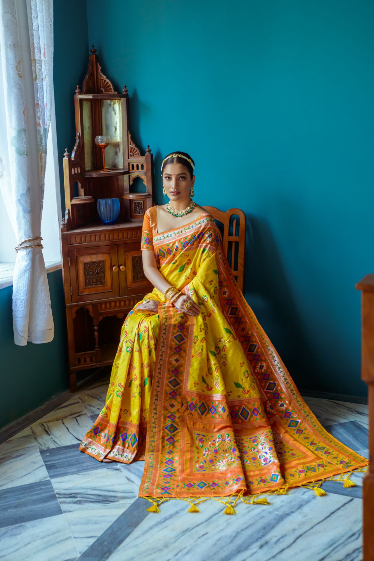 Sunray Yellow Patola Fusion Paithani Silk Saree