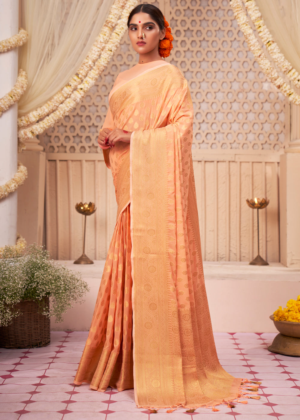 Caramel Orange Woven Georgette Saree