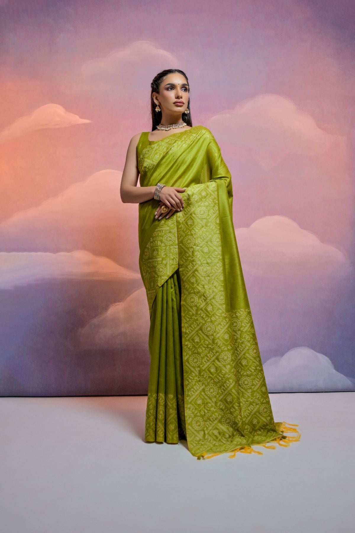 Olive Green Banarasi Raw Silk Saree