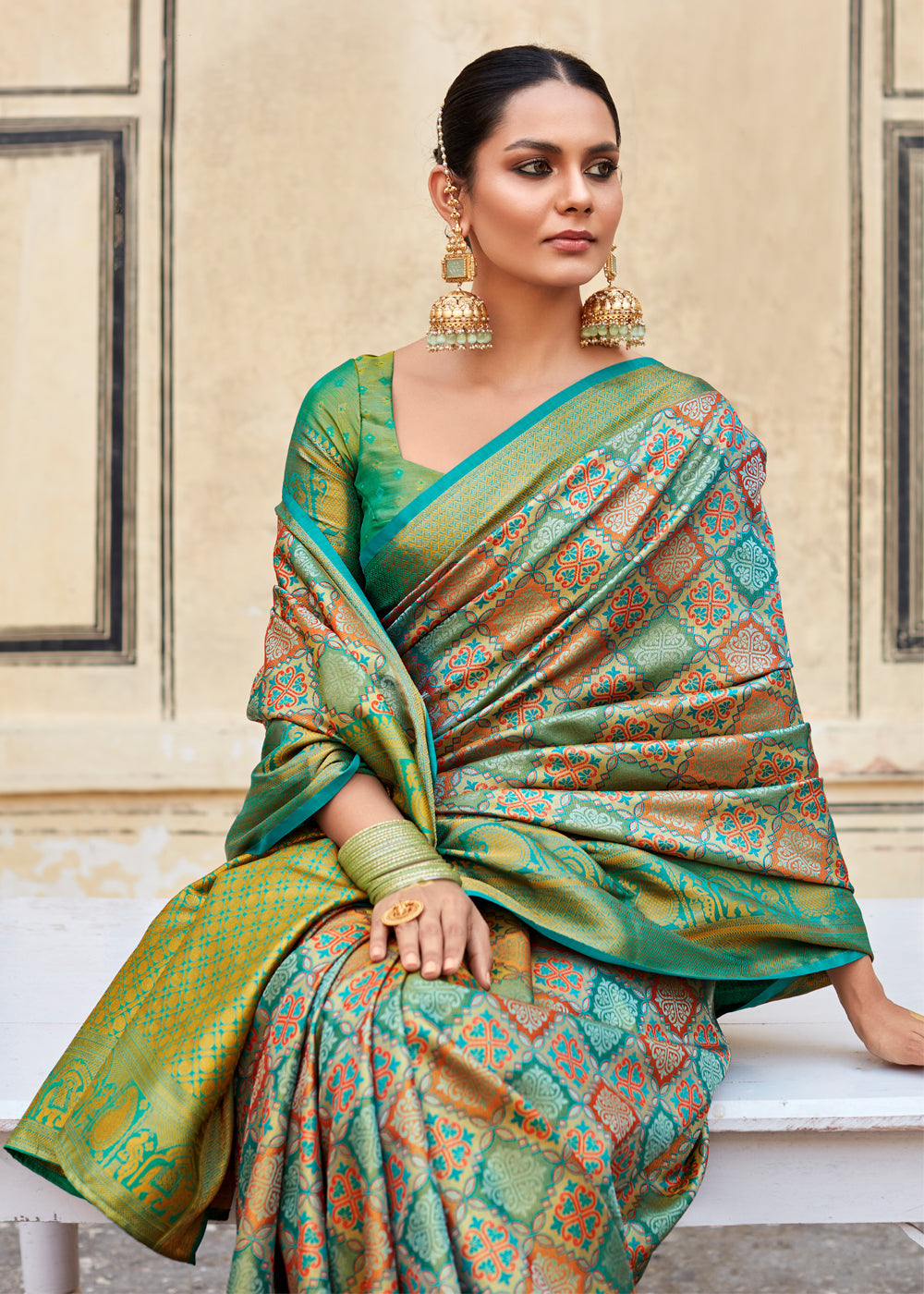 Amulet Green and Blue Woven Banarasi Silk Saree