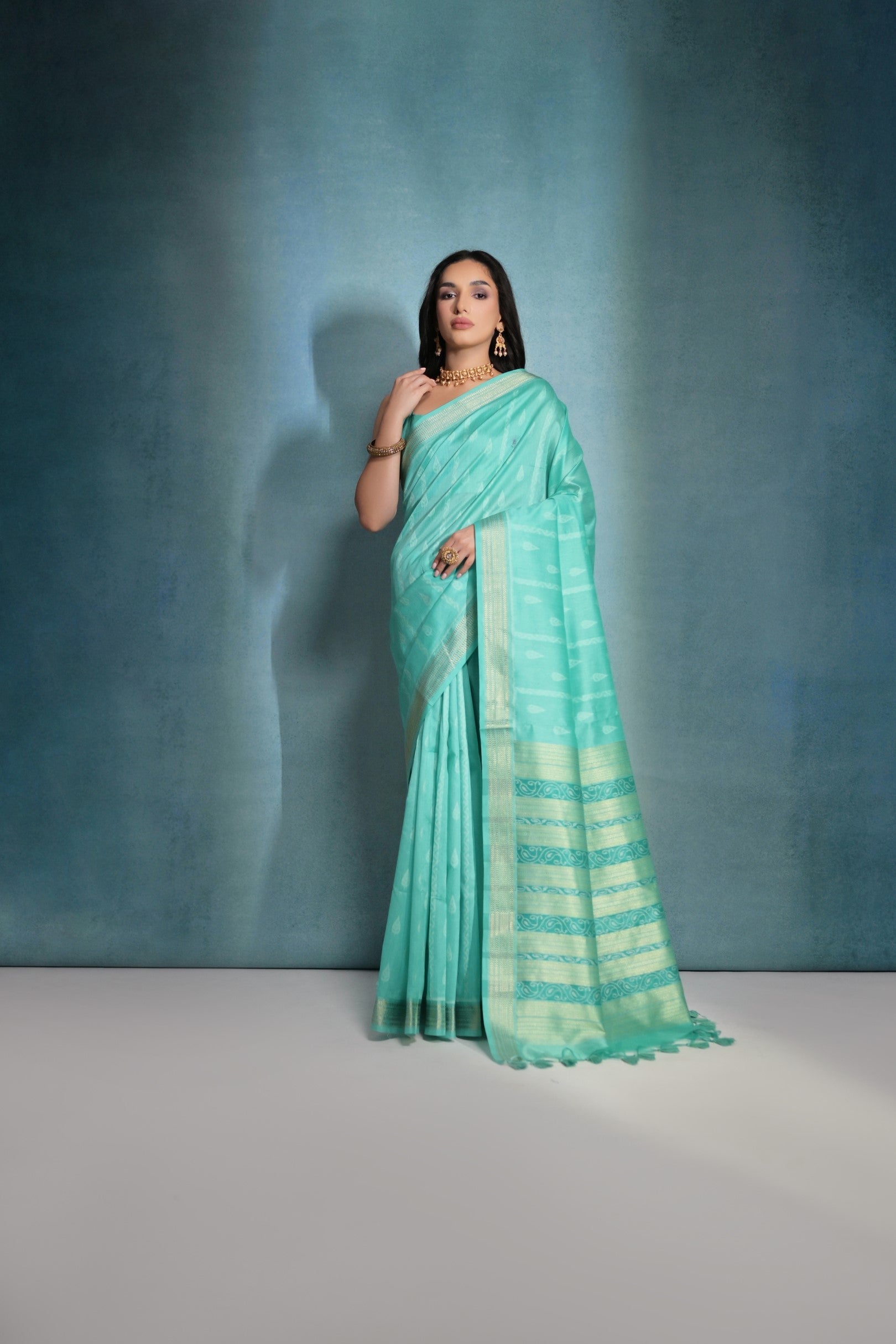 Tradewind Blue Ikkat Woven Raw Silk Saree