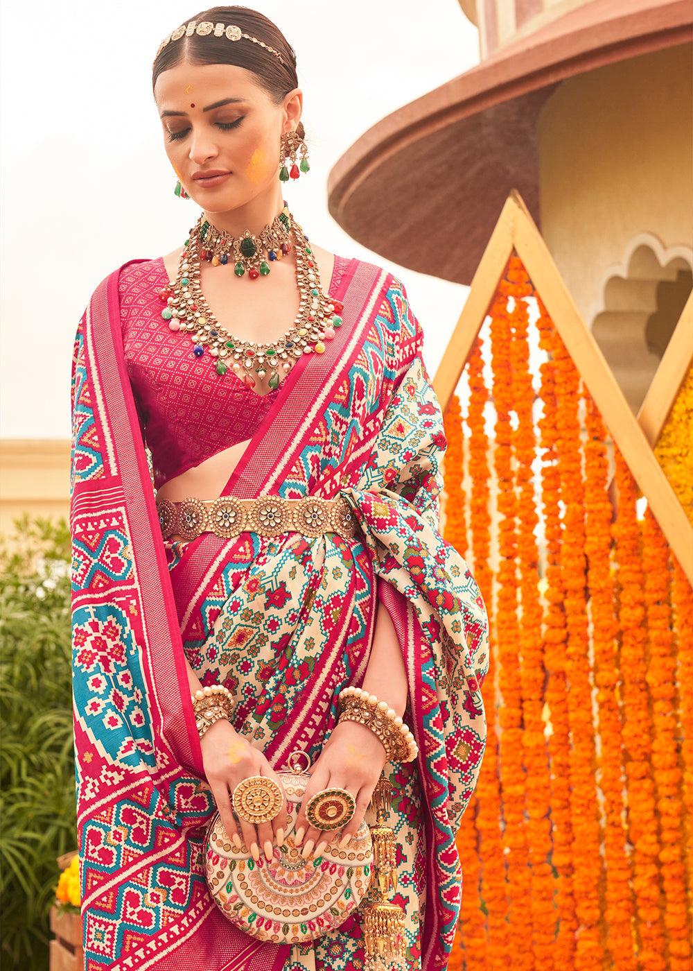 Blush Pink Printed Patola Silk Saree