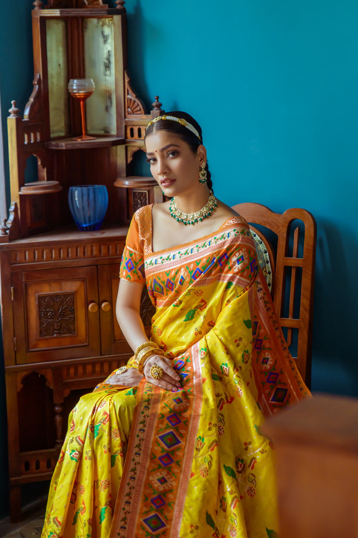 Sunray Yellow Patola Fusion Paithani Silk Saree