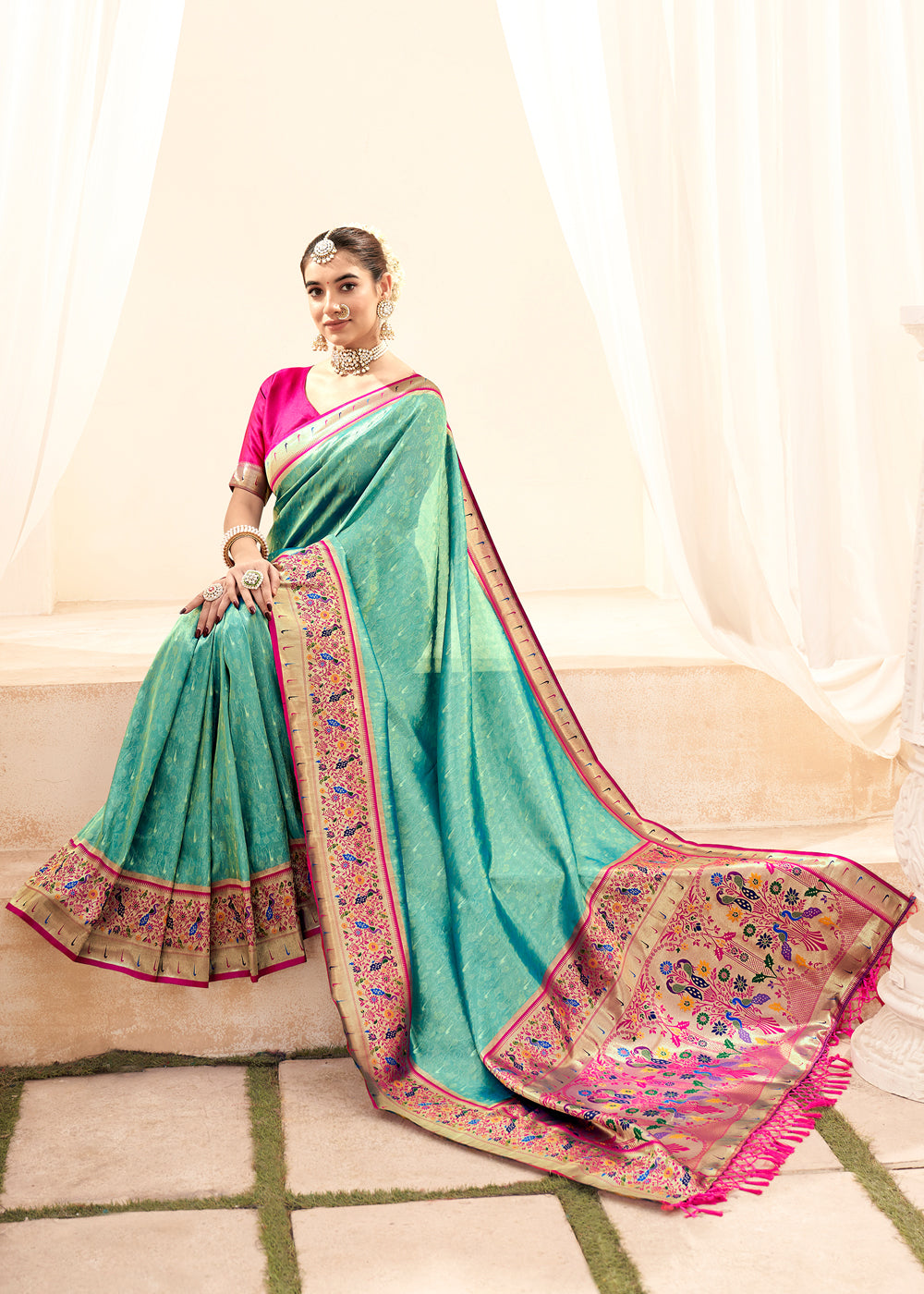 Summer Green Woven Paithani Tissue Silk Saree