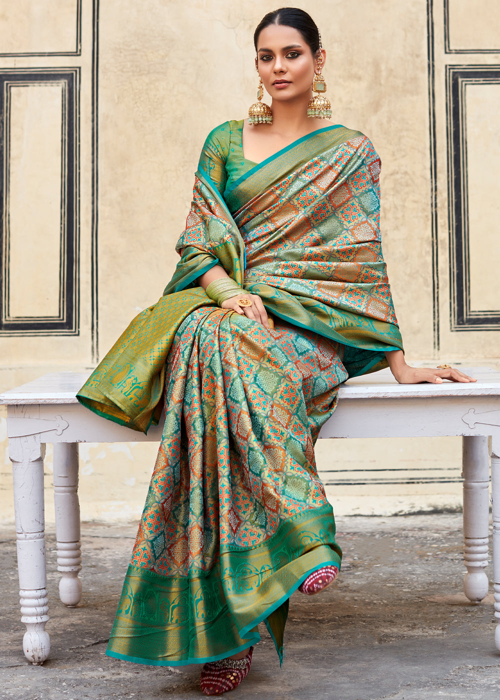 Amulet Green and Blue Woven Banarasi Silk Saree