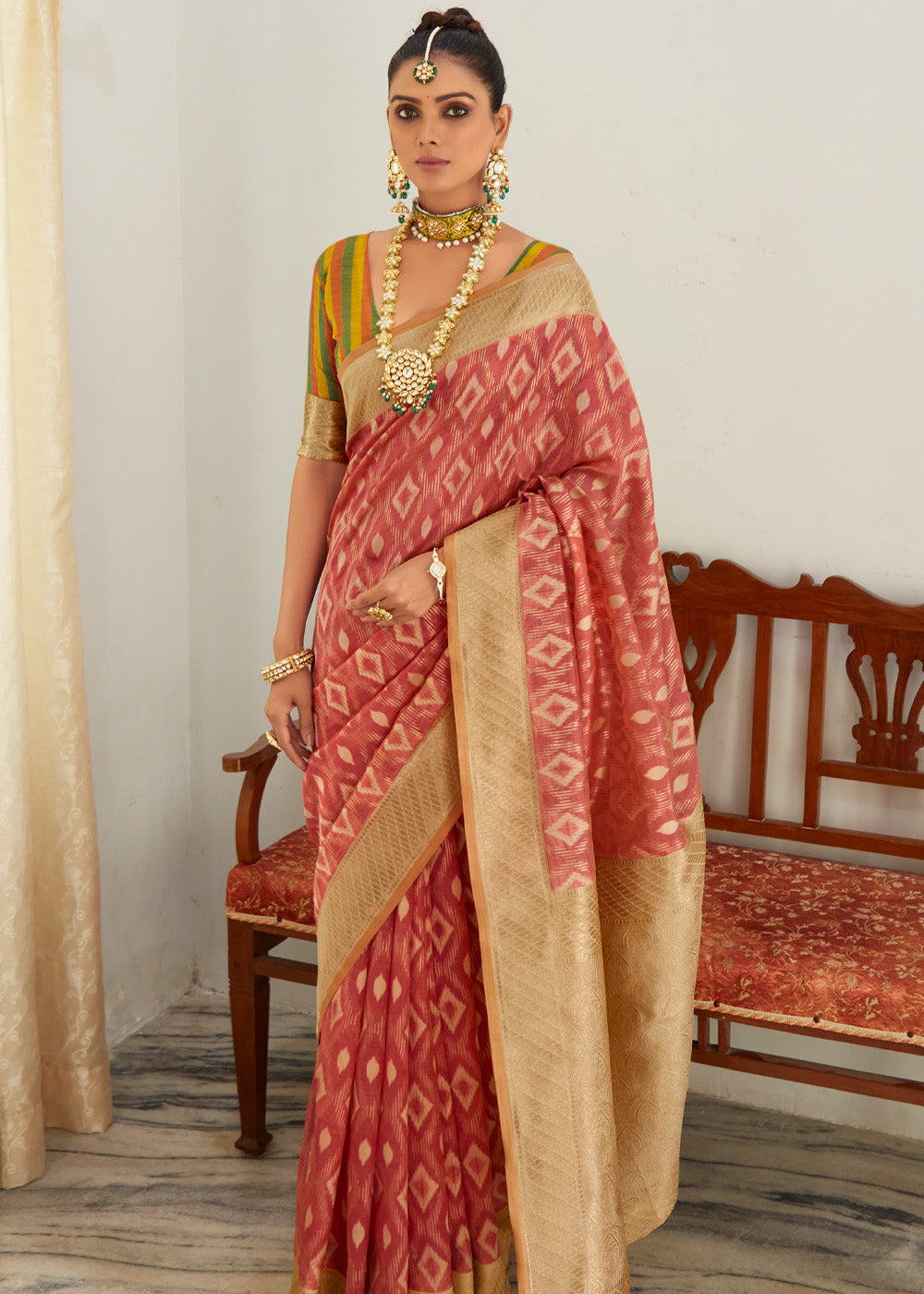 Stiletto Red Woven Banarasi Organza Silk Saree