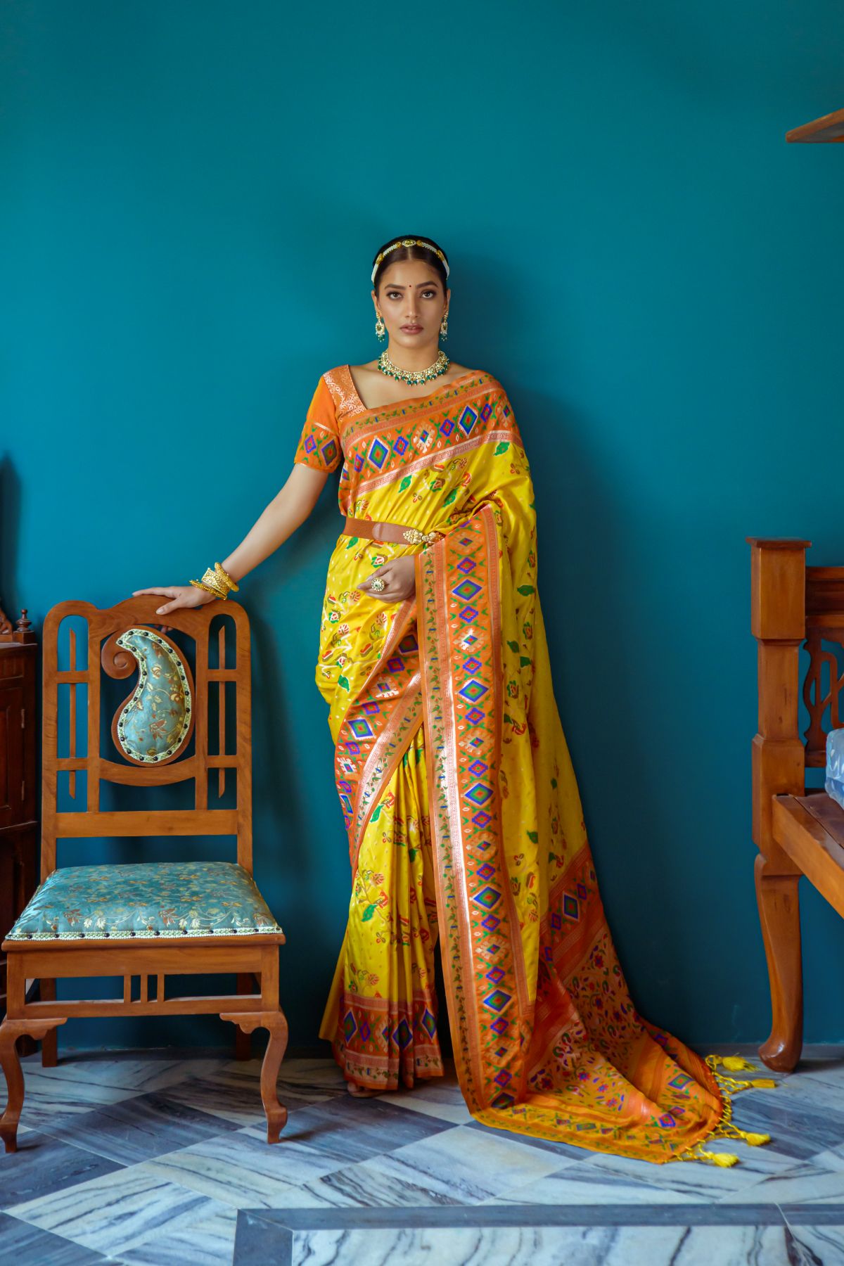 Sunray Yellow Patola Fusion Paithani Silk Saree