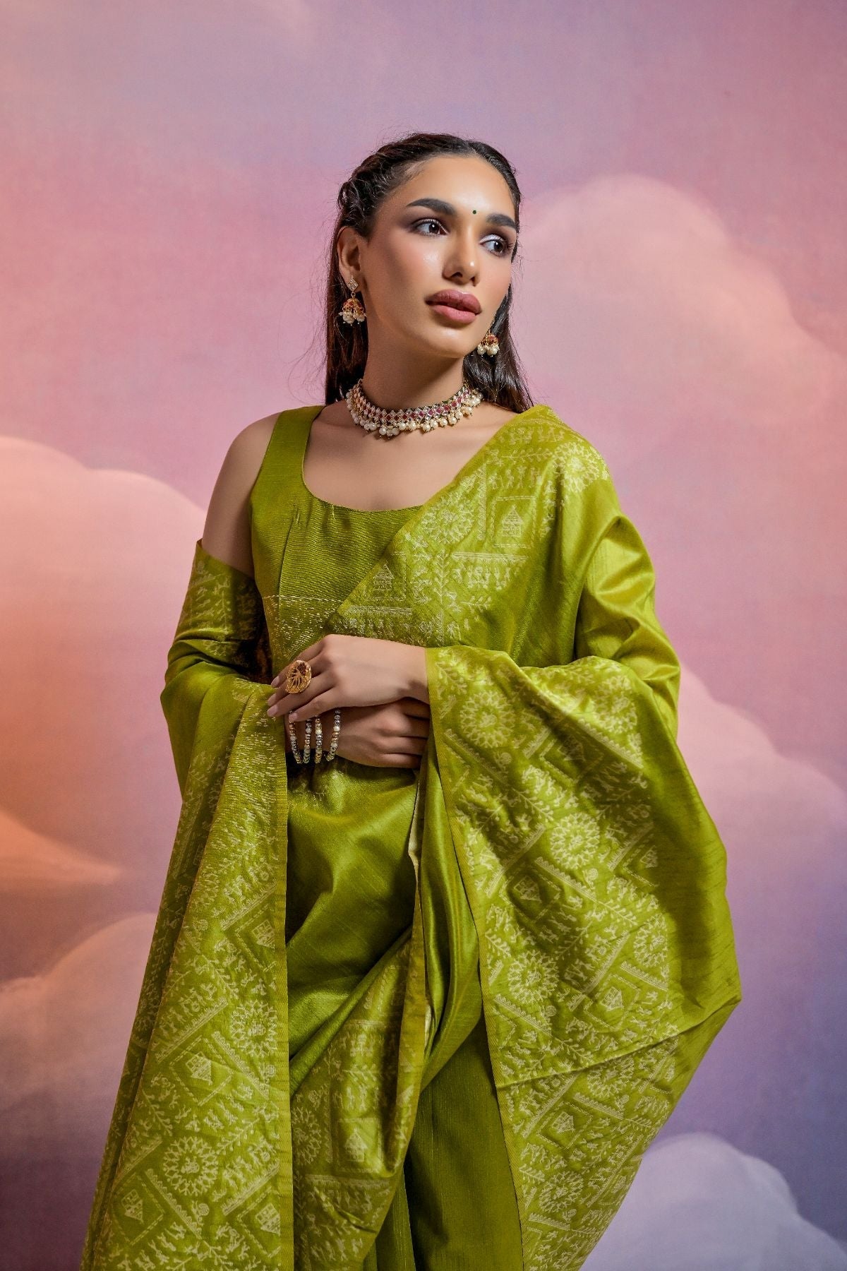 Olive Green Banarasi Raw Silk Saree