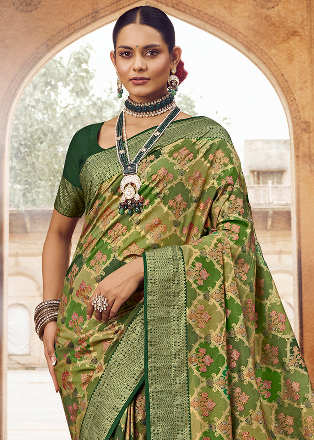 Costa Del Sol Green Woven Banarasi Silk Saree