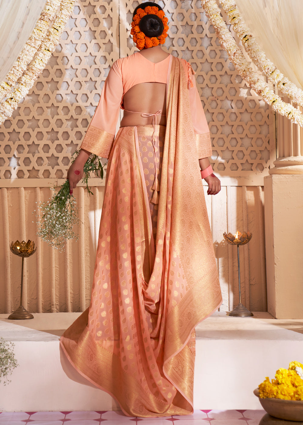 Caramel Orange Woven Georgette Saree