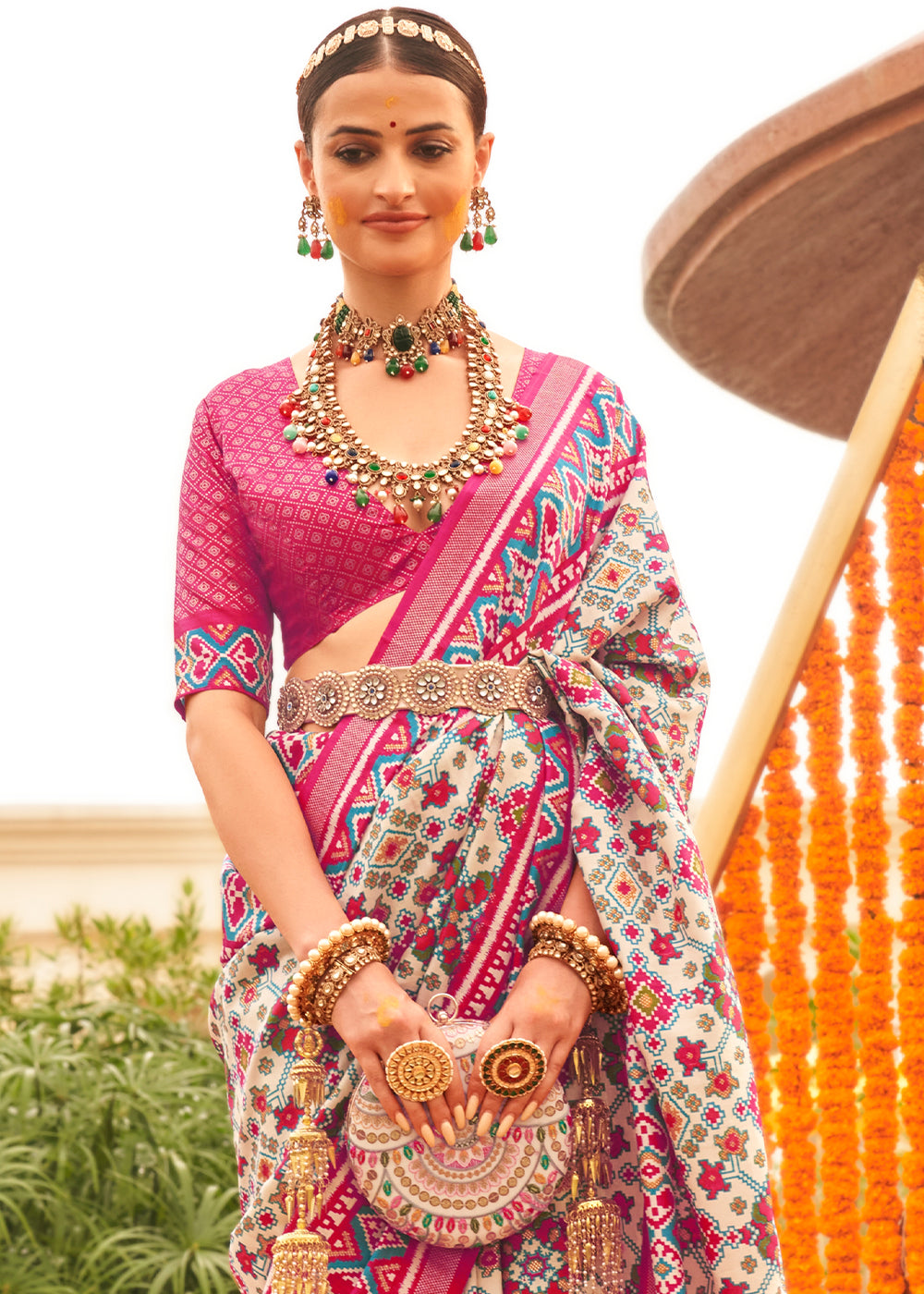 Blush Pink Printed Patola Silk Saree