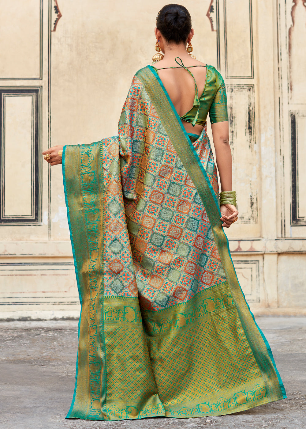 Amulet Green and Blue Woven Banarasi Silk Saree