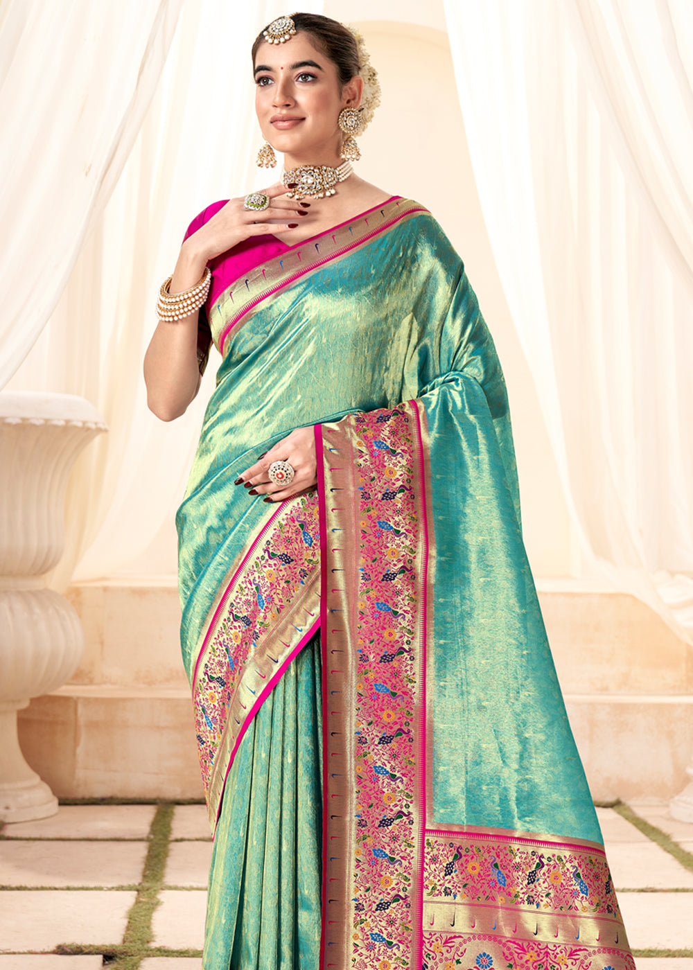 Summer Green Woven Paithani Tissue Silk Saree