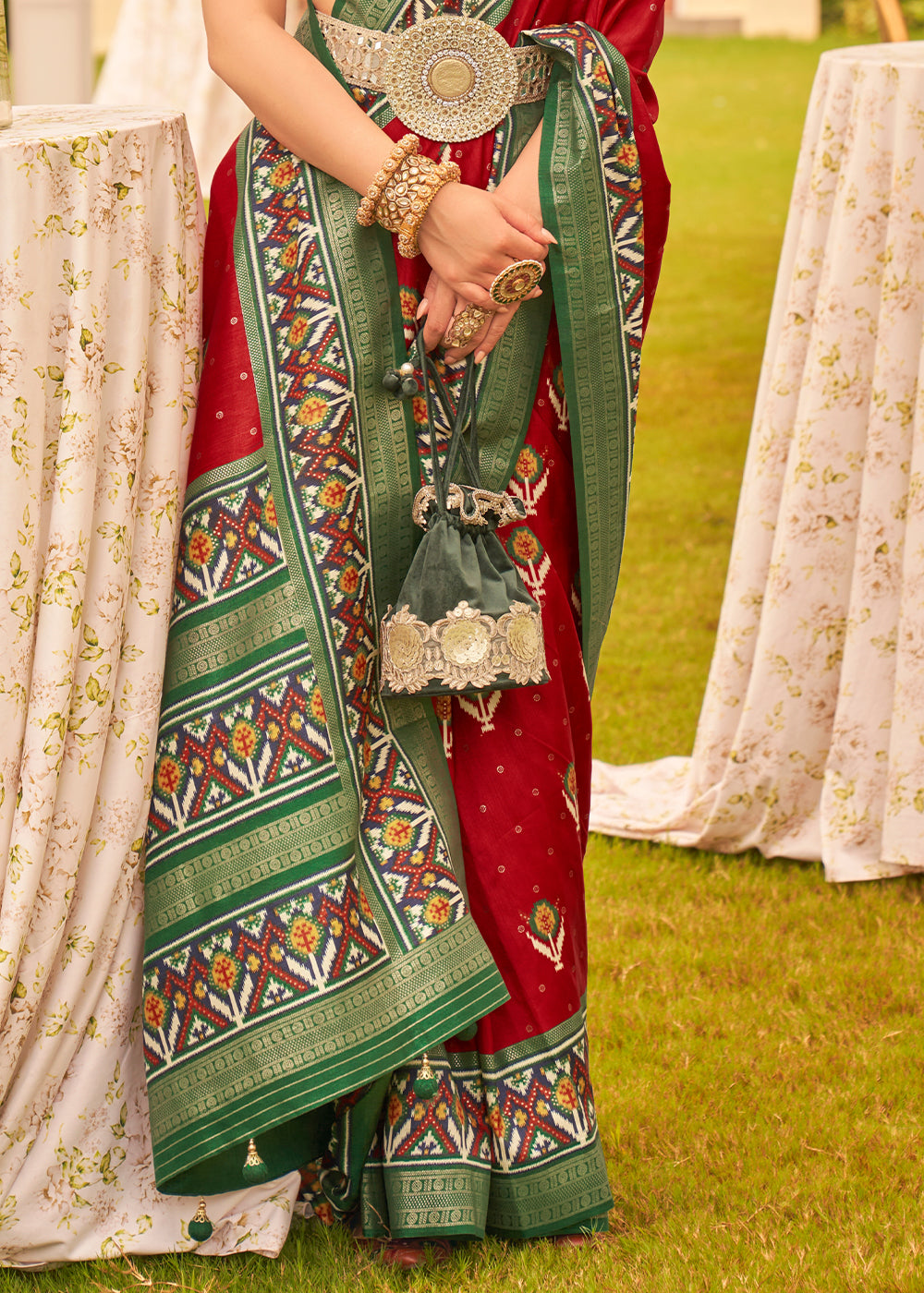 Totem Pole Red Printed Patola Designer Silk Saree