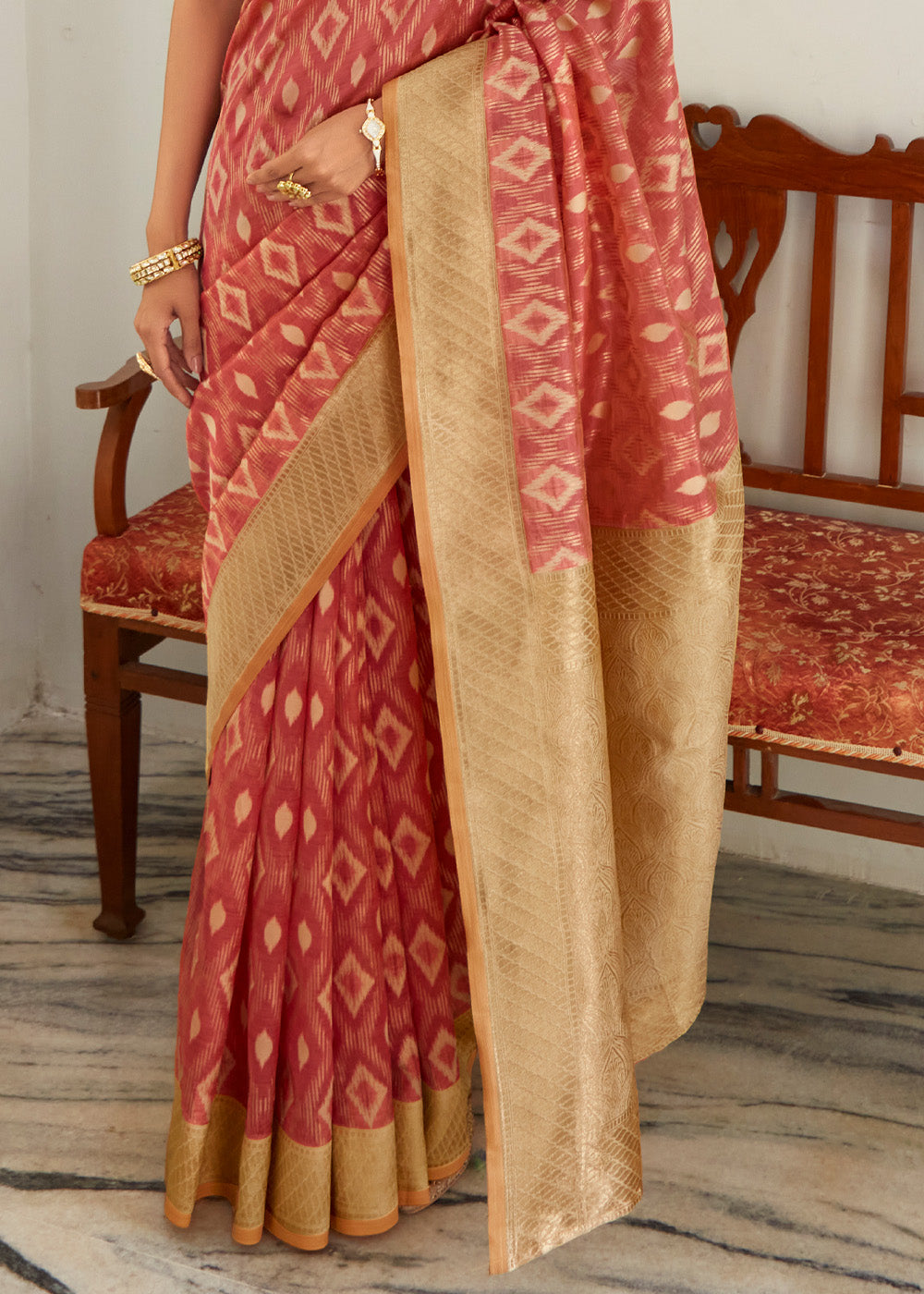 Stiletto Red Woven Banarasi Organza Silk Saree