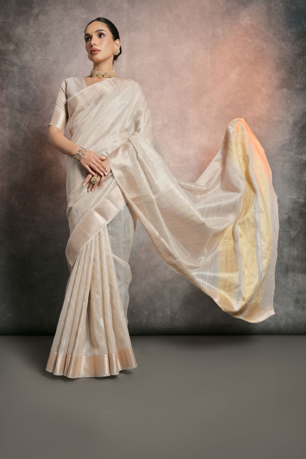 Pearl Bush White Tissue Cotton Saree