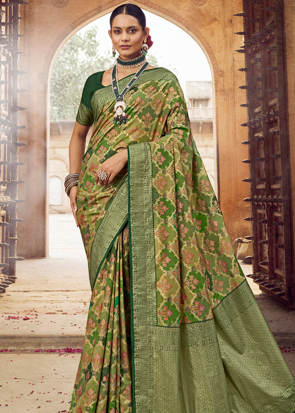 Costa Del Sol Green Woven Banarasi Silk Saree