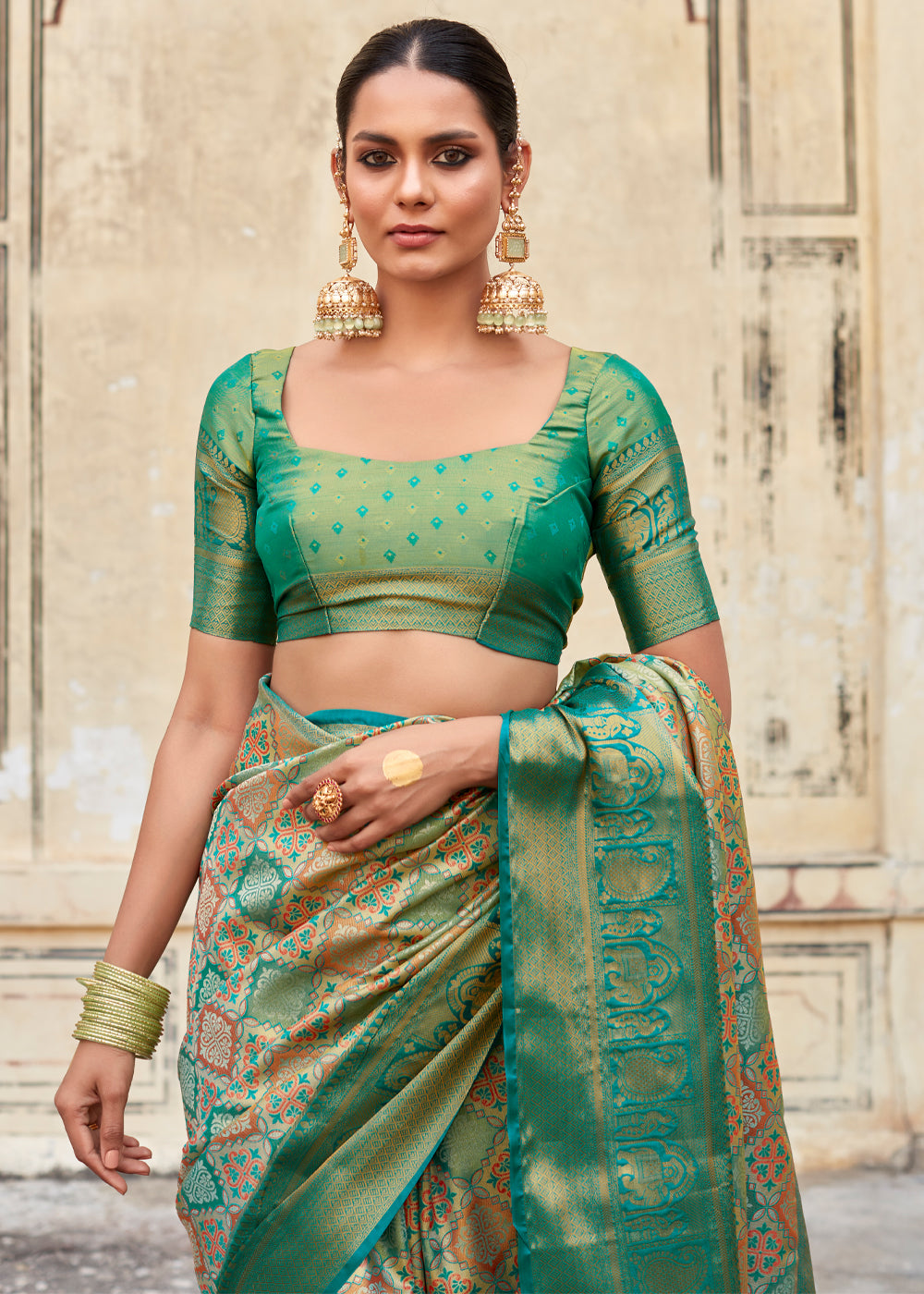 Amulet Green and Blue Woven Banarasi Silk Saree