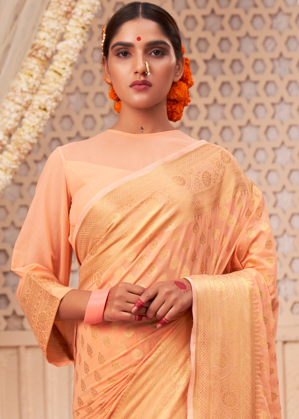 Caramel Orange Woven Georgette Saree