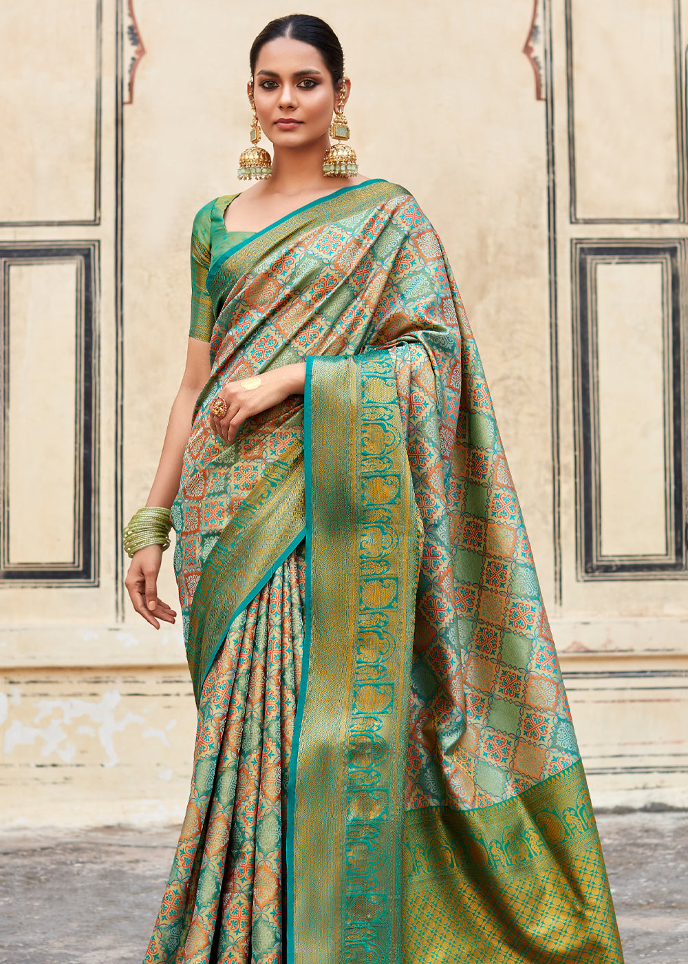 Amulet Green and Blue Woven Banarasi Silk Saree