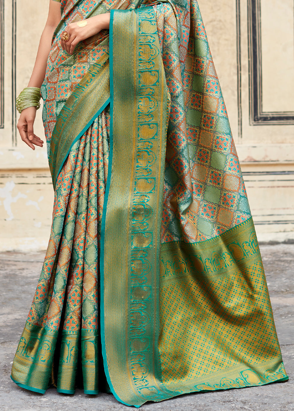 Amulet Green and Blue Woven Banarasi Silk Saree