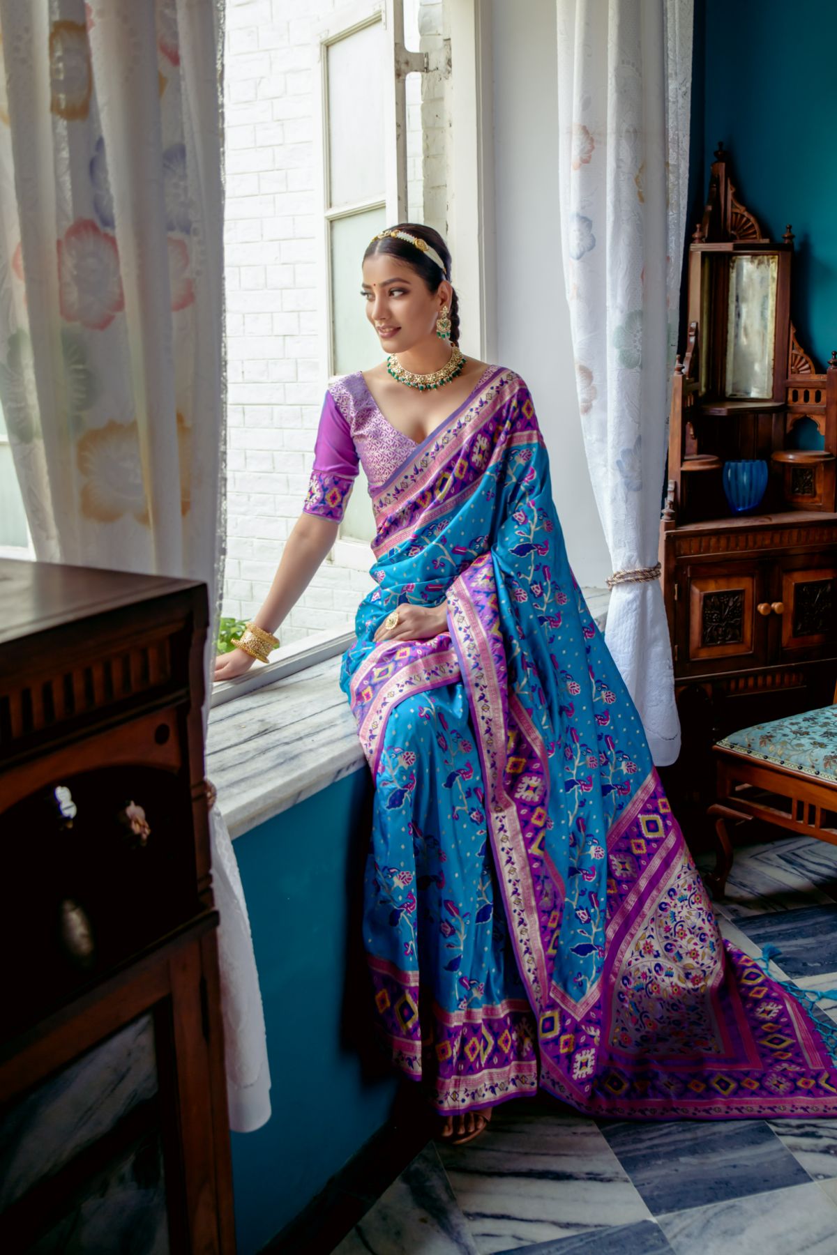 Cobalt Blue Patola Fusion Paithani Silk Saree