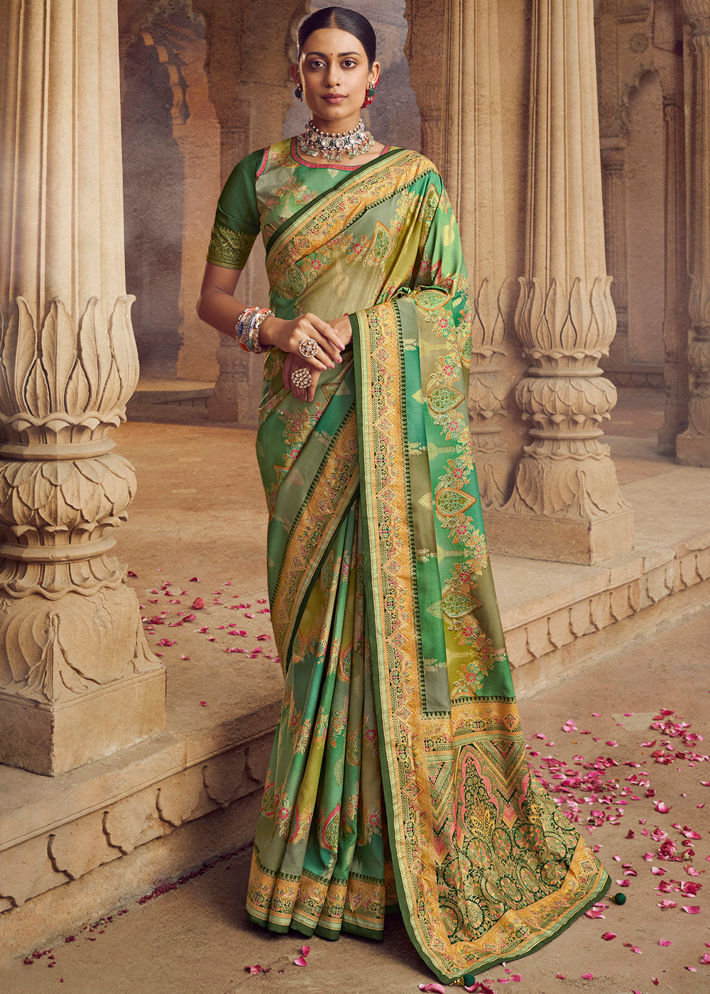 Barley Corn Green Woven Banarasi Silk Saree