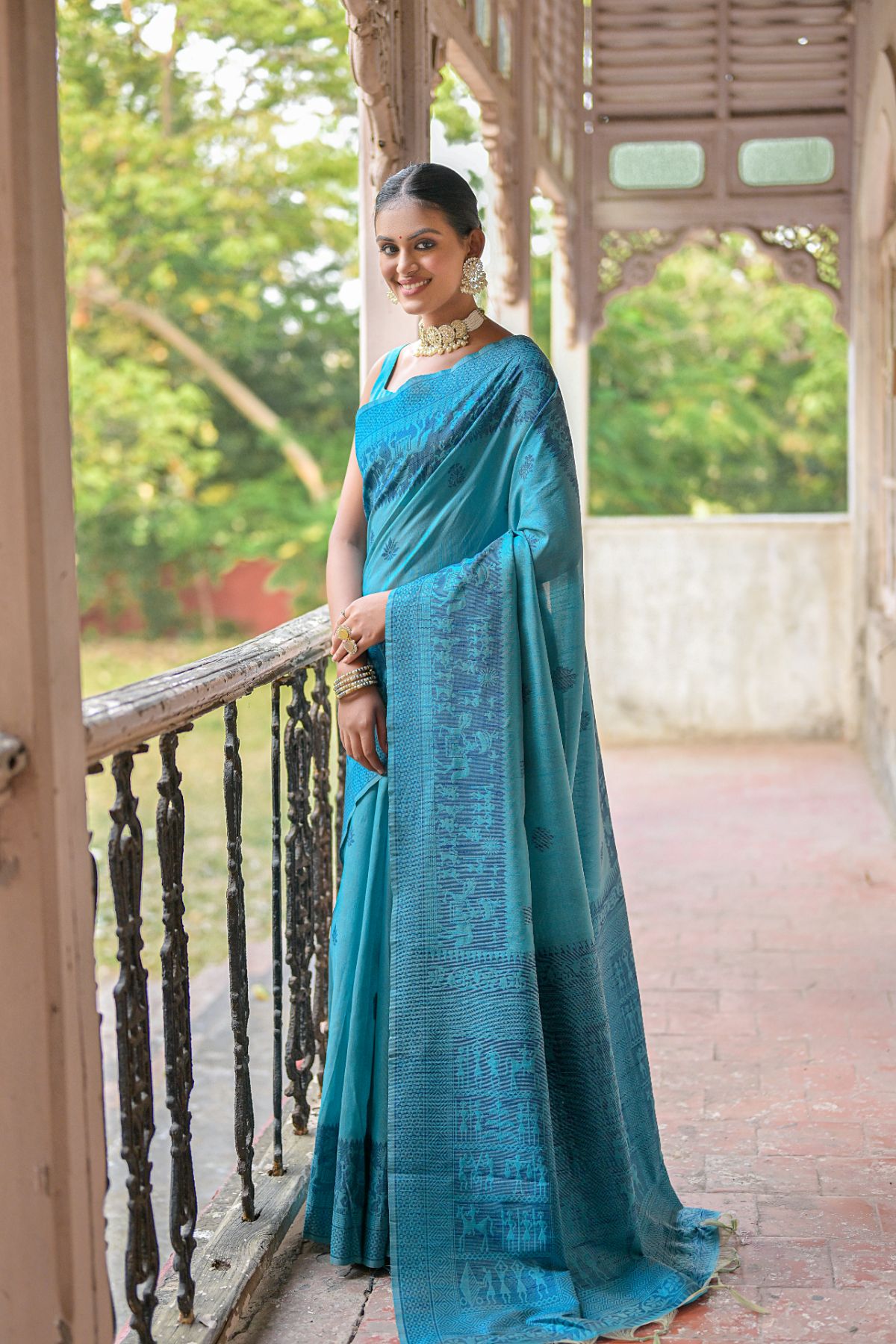 Picton Blue Handloom Banarasi Raw Silk Saree