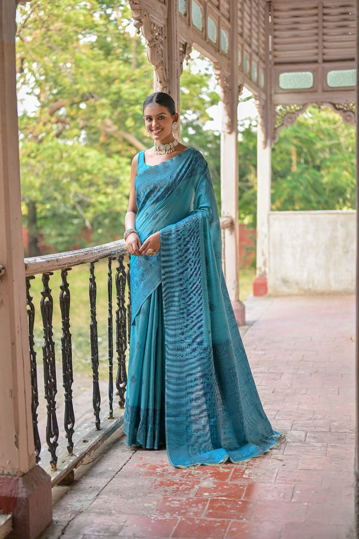 Picton Blue Handloom Banarasi Raw Silk Saree