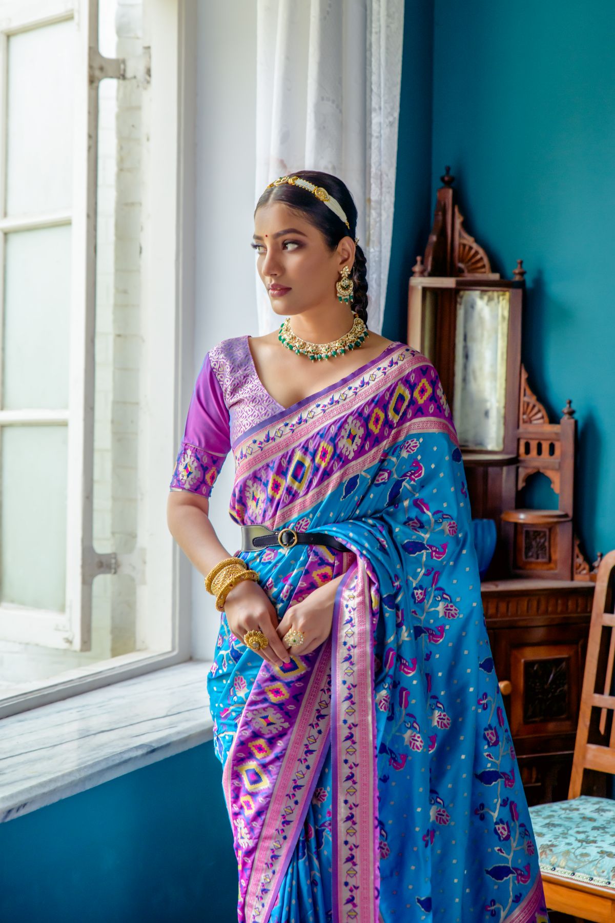 Cobalt Blue Patola Fusion Paithani Silk Saree