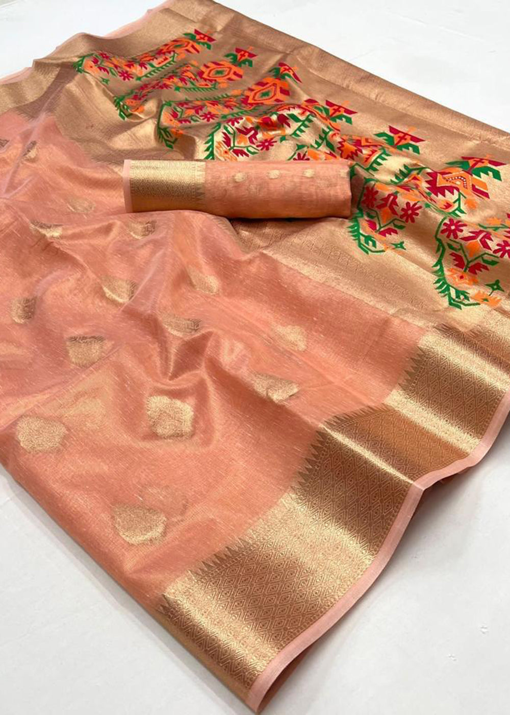 Whiskey Brown Handloom Tissue Silk Saree