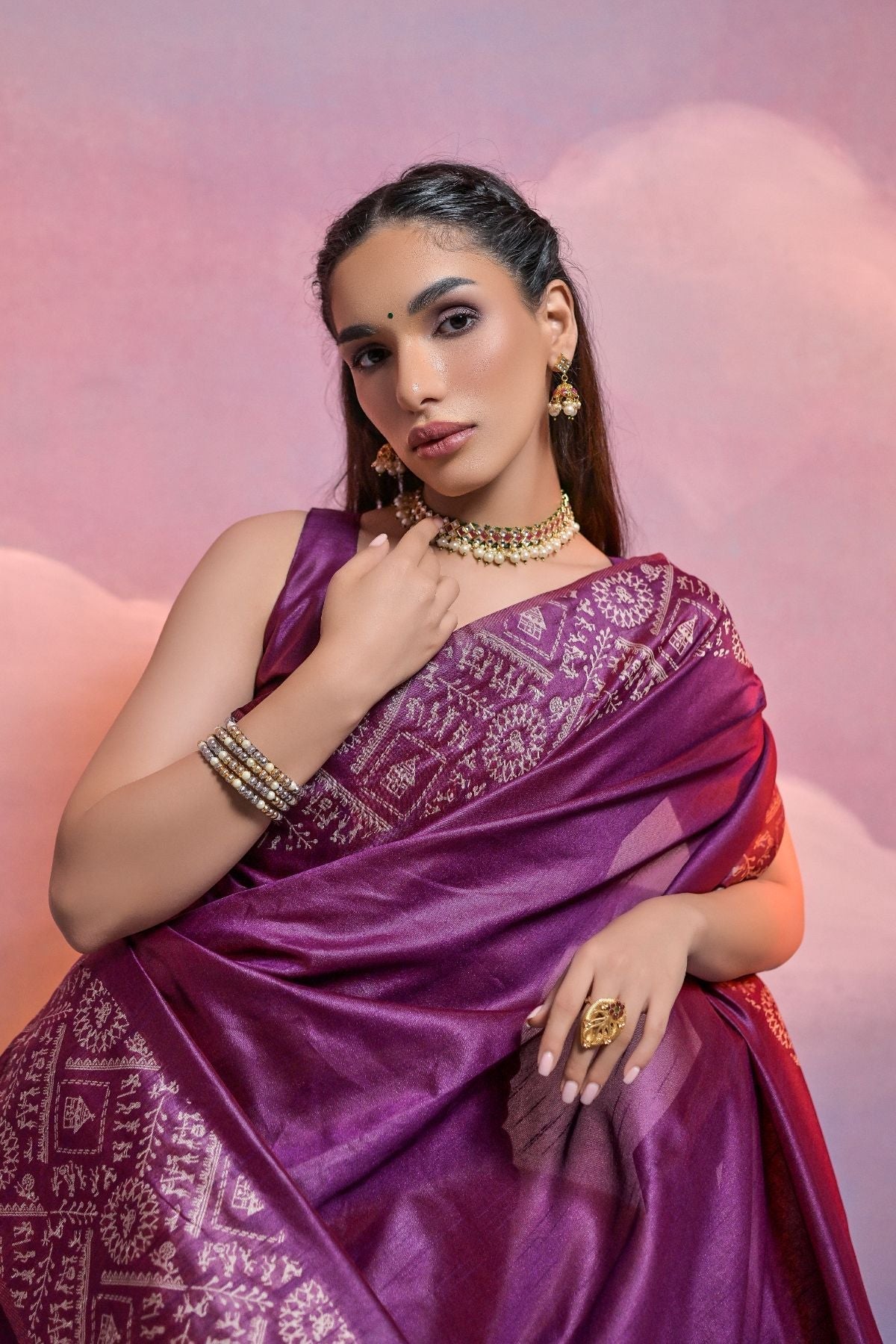 Camelot Purple Banarasi Raw Silk Saree