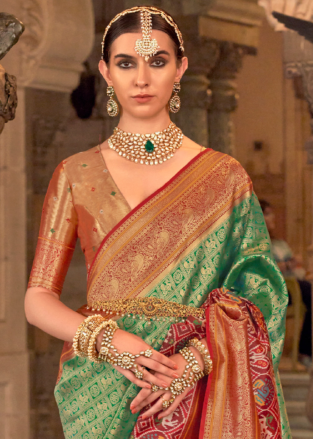 Everglade Green Zari Woven Banarasi Meenkari Silk Saree