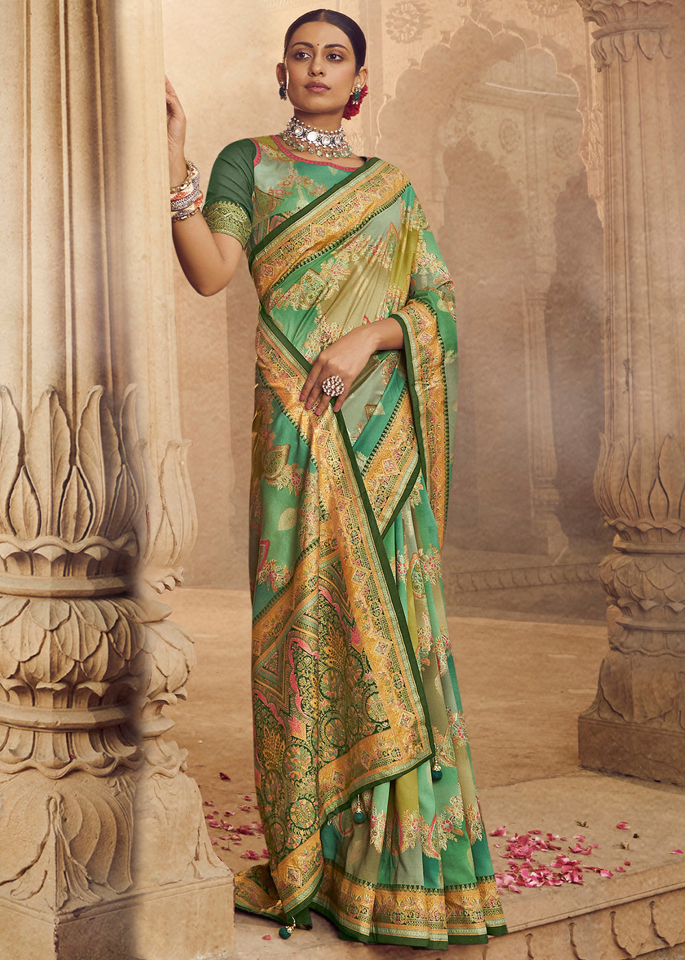 Barley Corn Green Woven Banarasi Silk Saree