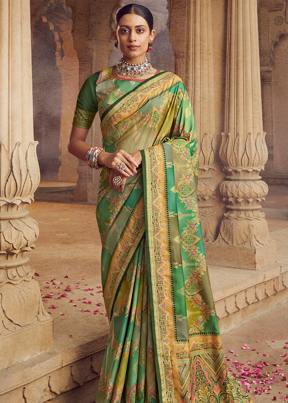 Barley Corn Green Woven Banarasi Silk Saree