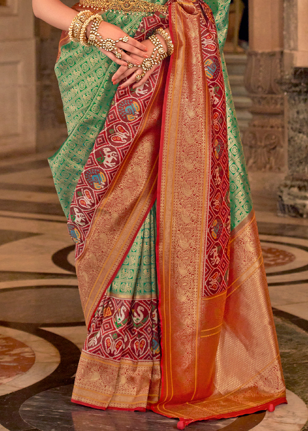 Everglade Green Zari Woven Banarasi Meenkari Silk Saree