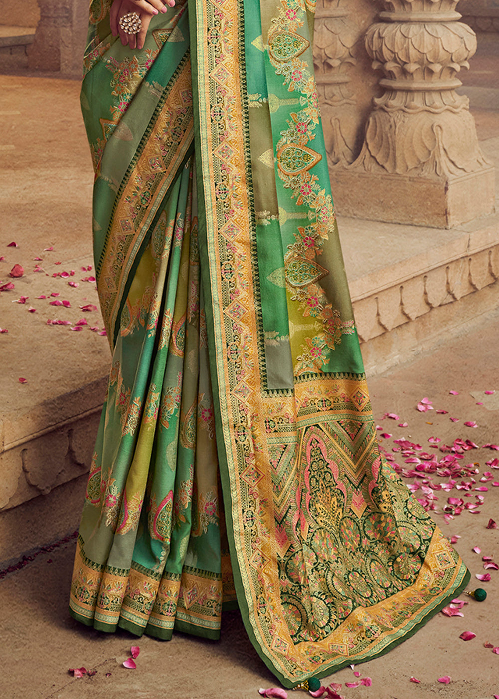 Barley Corn Green Woven Banarasi Silk Saree