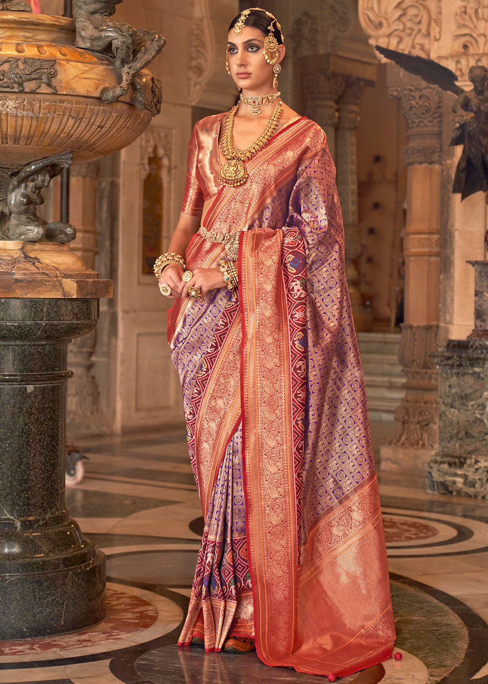 Falcon Purple Zari Woven Banarasi Meenkari Silk Saree