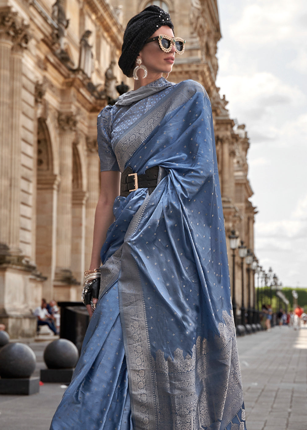 Horizon Blue Woven Banarasi Satin Silk Saree